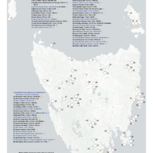 Carte des 60 randonnées courtes en Tasmanie